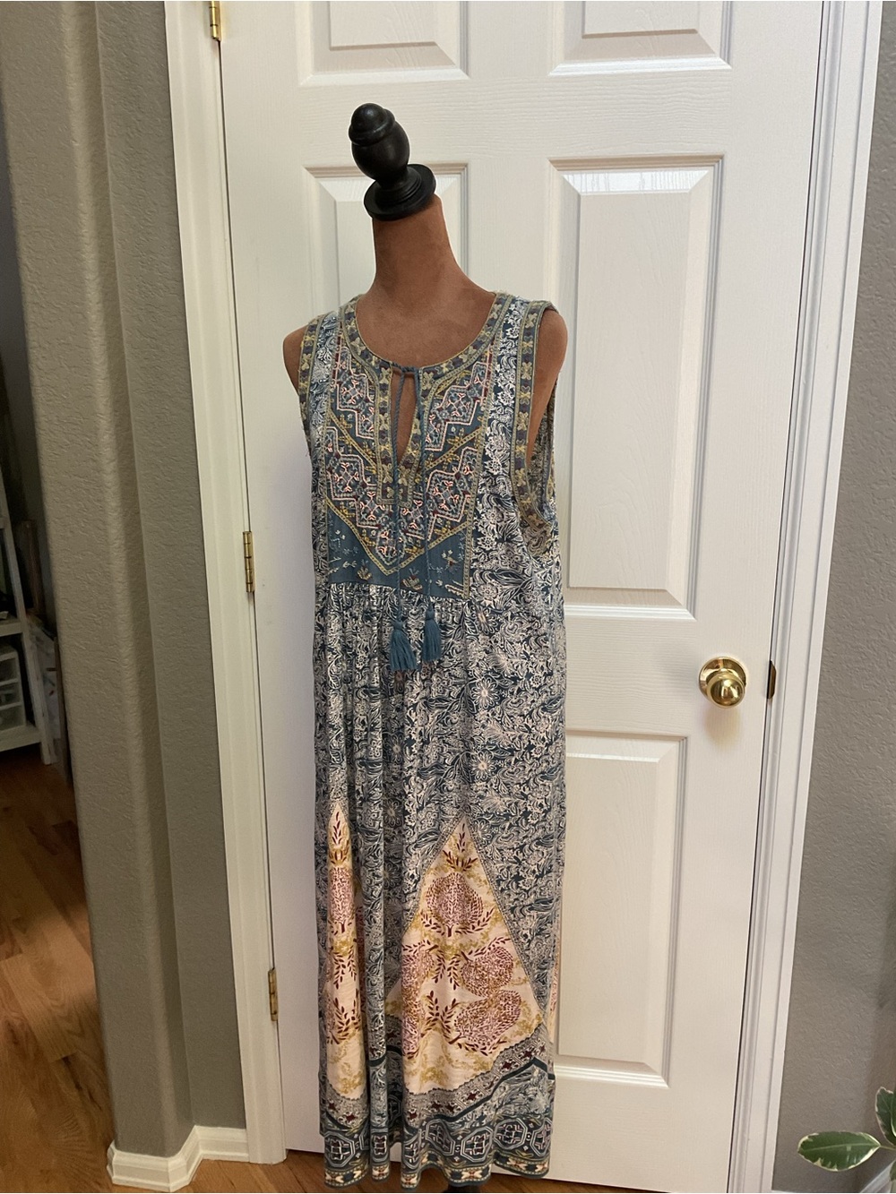 Lucky Brand Teal & Cream Bohemian Maxi Dress